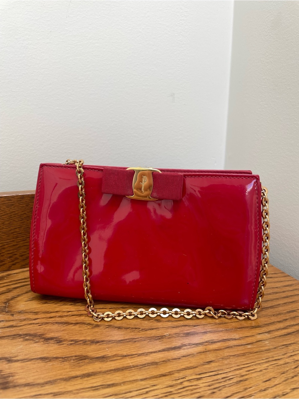 Salvatore Ferragamo Vara Bow Patent Leather Clutch - Picture 1 of 5